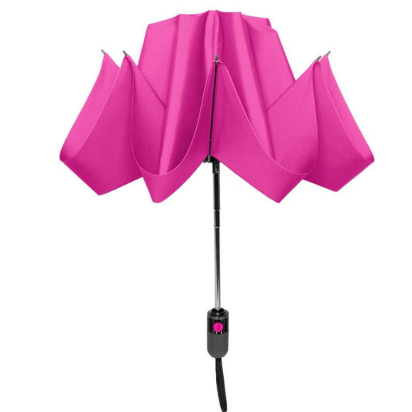 Shedrain reverse umbrella color hot pink partial closed